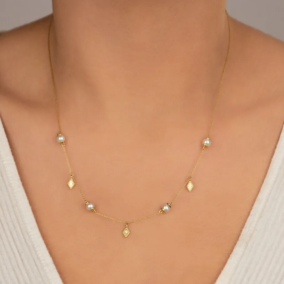 Petite Pearl & Diamond Kites Necklace