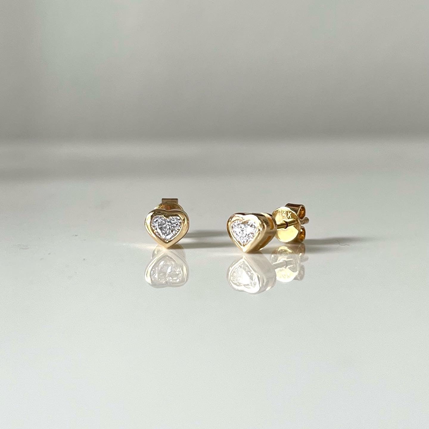 Bezel Set Diamond Heart Stud Earrings