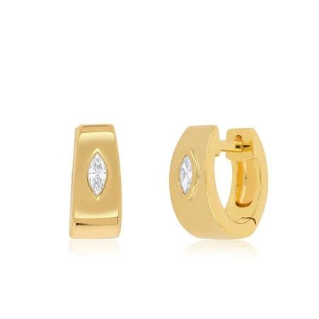 Jumbo Huggies With Diamond Marquise Center Earrings