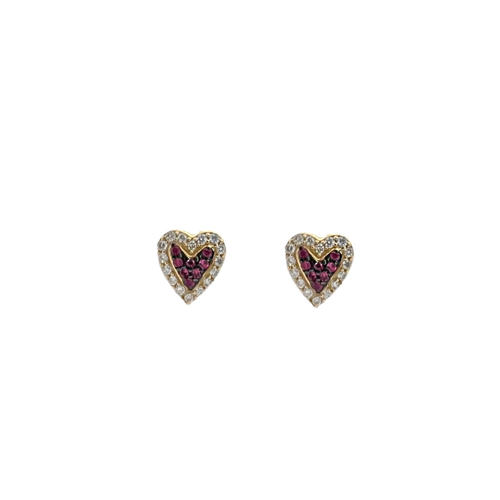 Diamond & Ruby Heart Stud Earrings