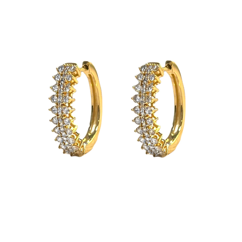 Triple Diamond Row Oval Hoop Earrings