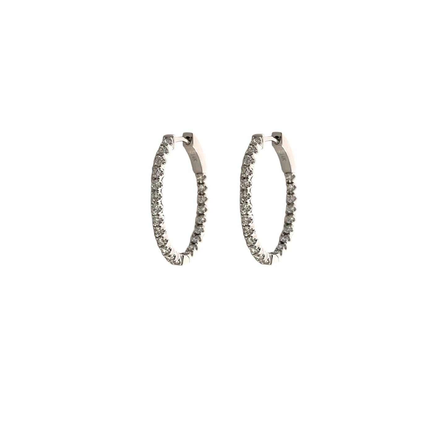Inside Out Oval Diamond White Gold Hoops