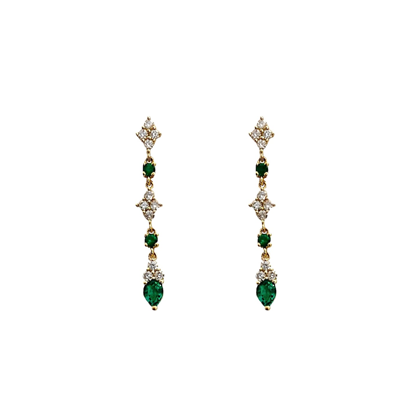 Diamond Quad & Emerald Drop Earrings