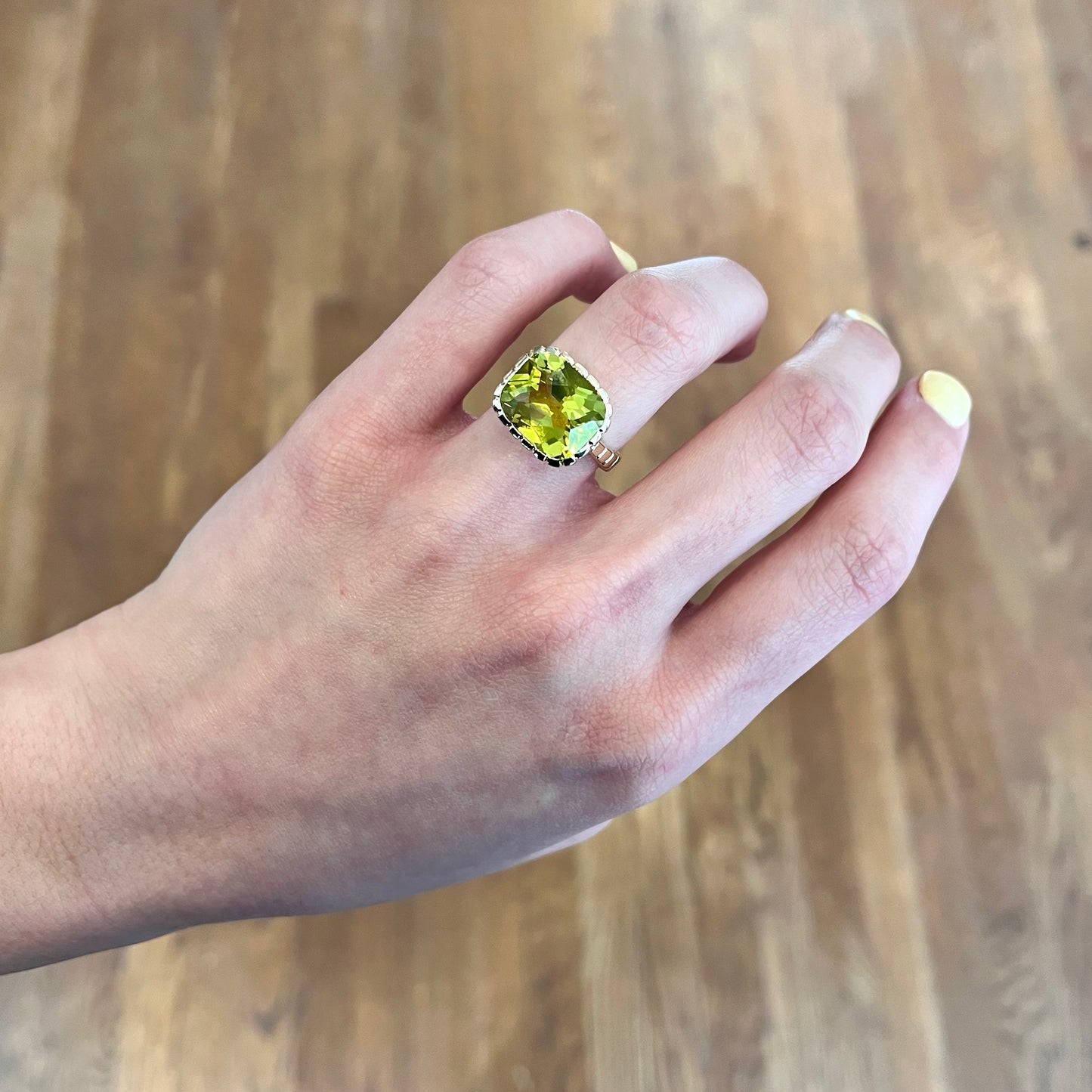 Beveled Bezel Lemon Quartz Ring