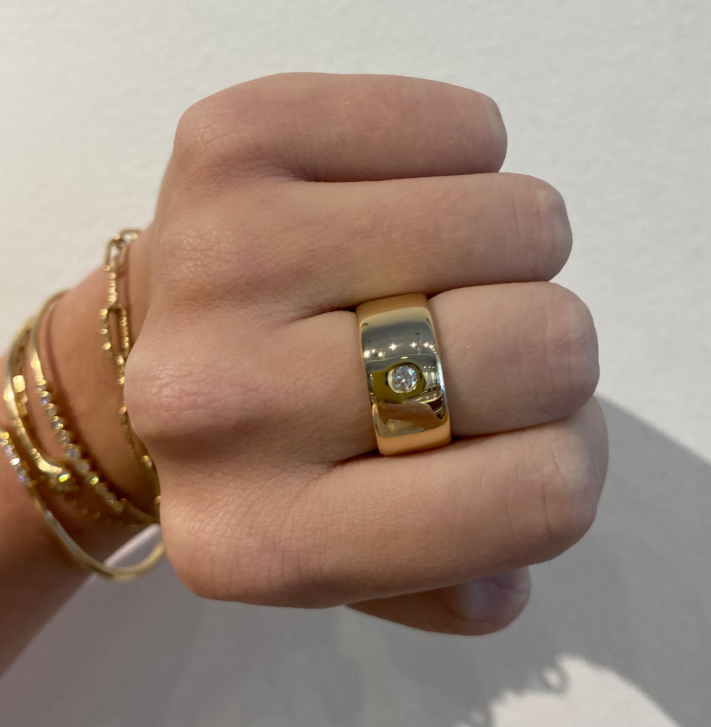 Thick Gold Band with Round Diamond