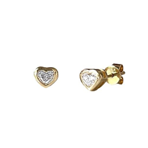 Bezel Set Diamond Heart Stud Earrings
