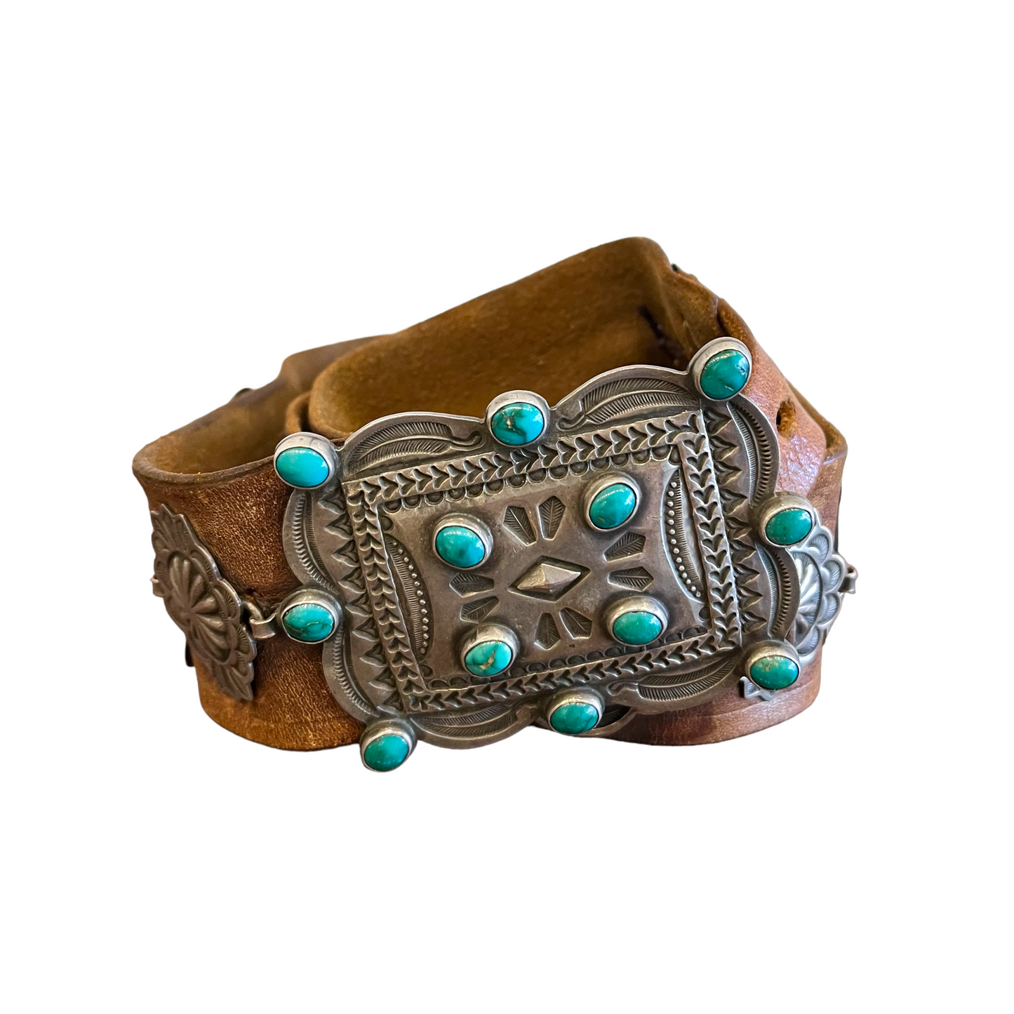 Vintage 1970's Elk Turquoise Concho Belt