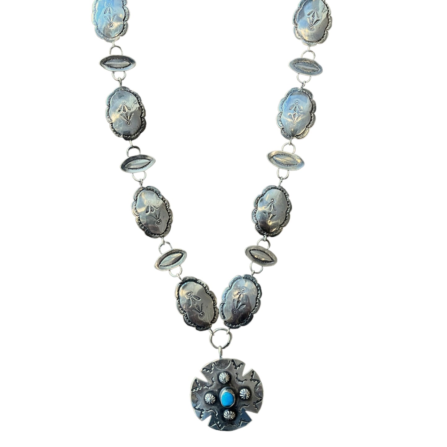 Vintage Old Coin Stamped Concho Necklace