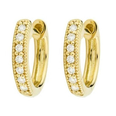 Yellow Gold Diamond Huggie Hoop Earrings
