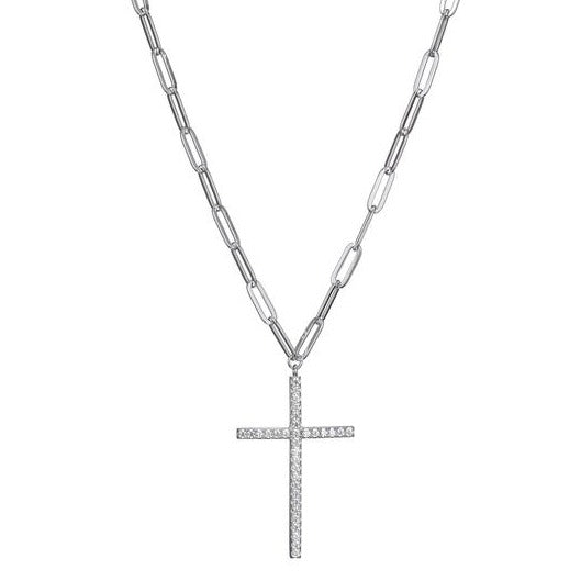 Silver Chain with CZ Cross Necklace