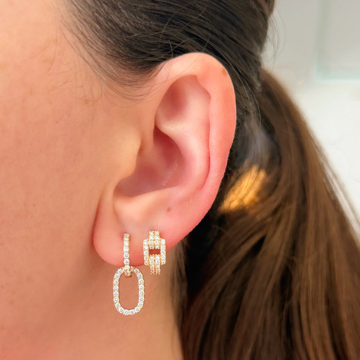 Diamond Huggies with Oval Dangle