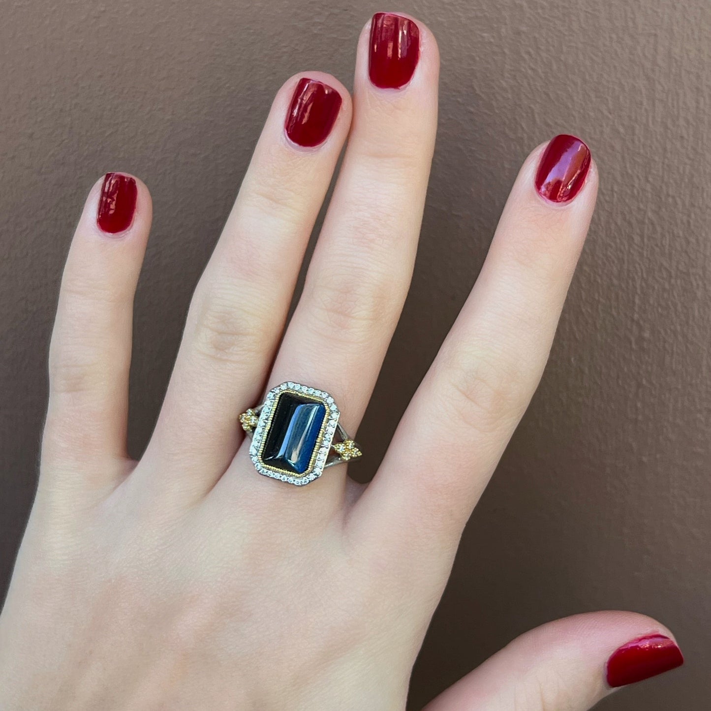 Black Onyx & Labradorite Doublet Ring