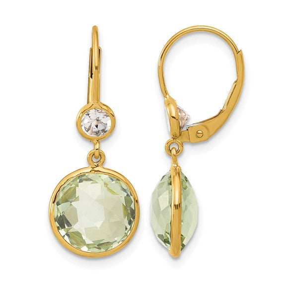 Green Quartz and White Topaz Dangle Earrings