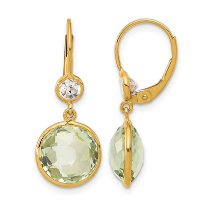 Green Quartz and White Topaz Dangle Earrings