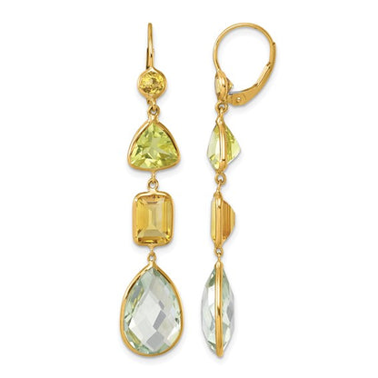 Lemon Quartz, Citrine and Green Quartz Dangle Earrings
