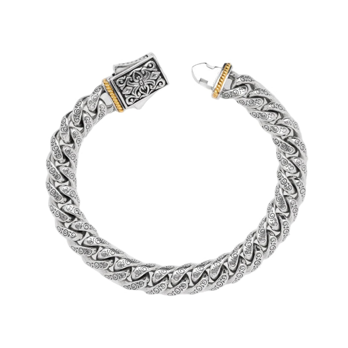 Mixed Metal Engraved Link Bracelet