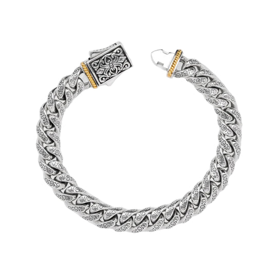 Mixed Metal Engraved Link Bracelet