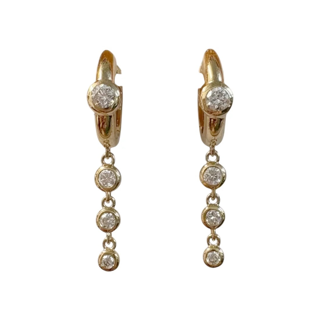 Triple Bezel Lab Diamond Dangle Huggie Earrings
