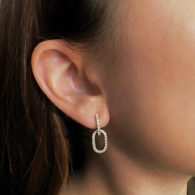 Diamond Huggies with Oval Dangle