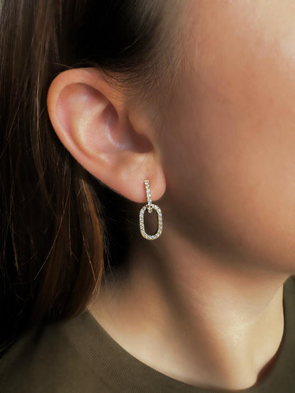 Diamond Huggies with Oval Dangle