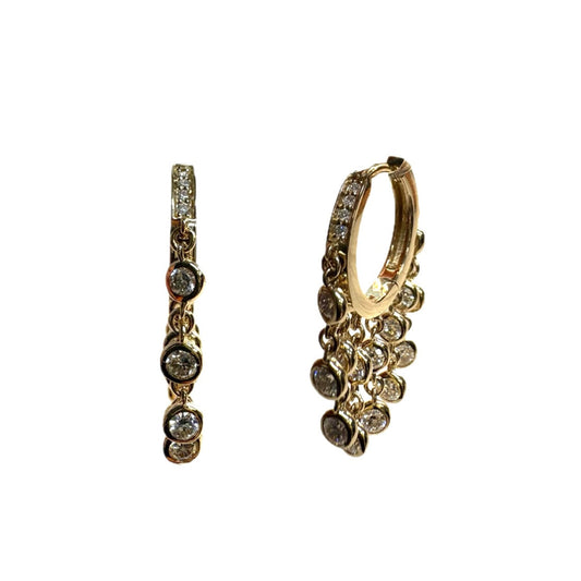 Lab Diamond & Gold Dangle Huggie Earrings