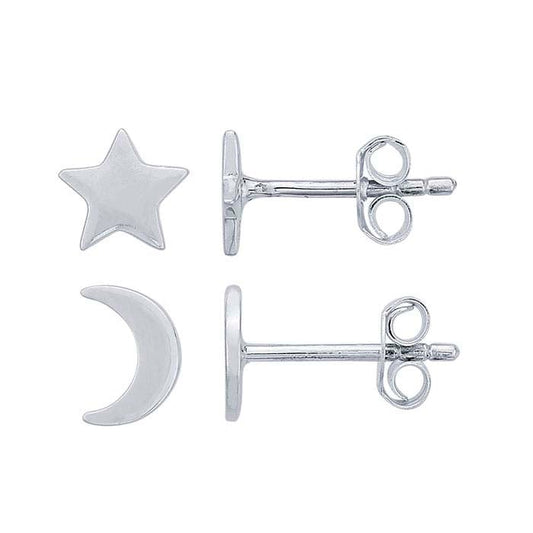 Silver Star & Moon Studs