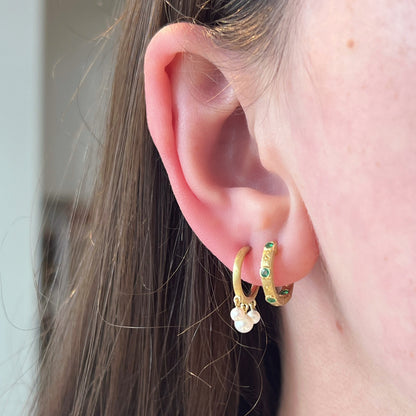 Brushed Hoops with Pearl Charms Earrings