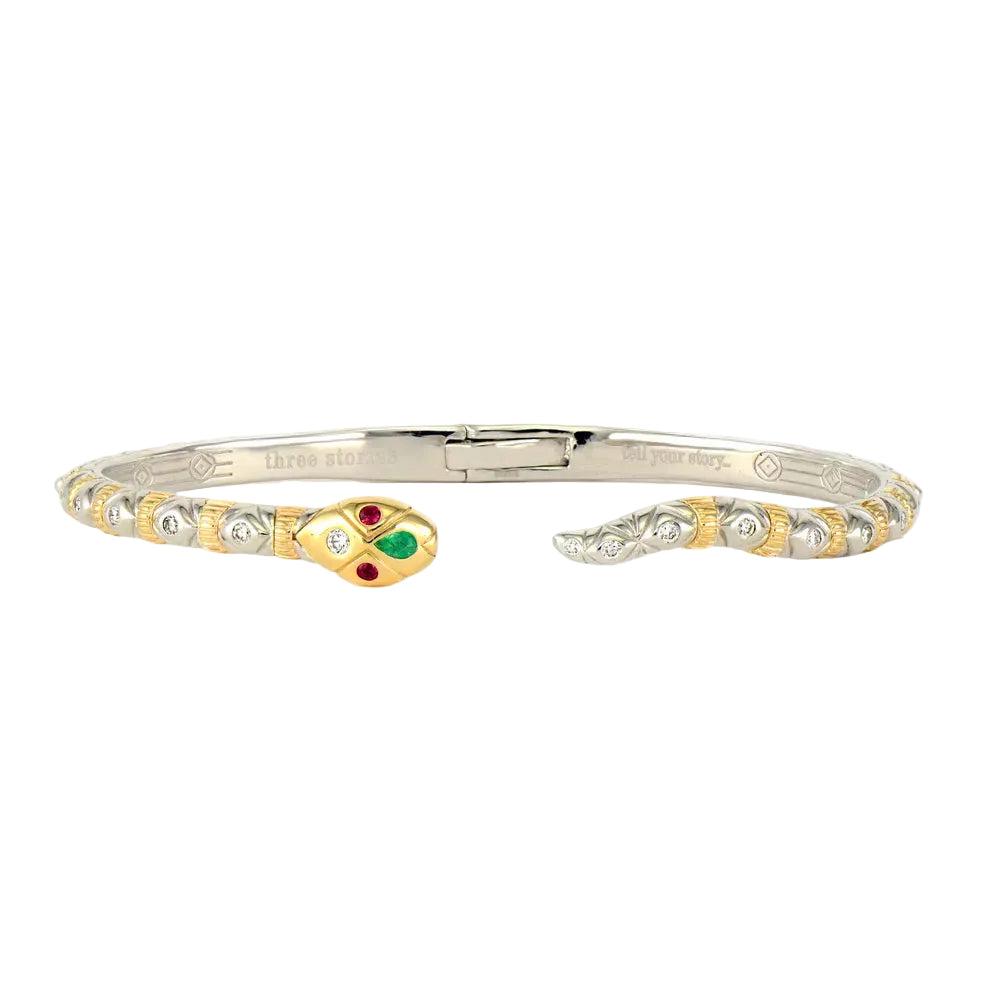 Two-Toned Open Snake Hinged Bracelet