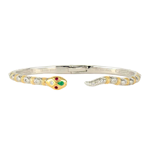 Two-Toned Open Snake Hinged Bracelet