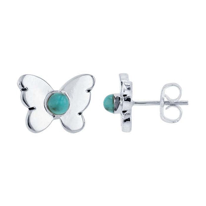 Silver Butterfly Studs with Imitation Turquoise