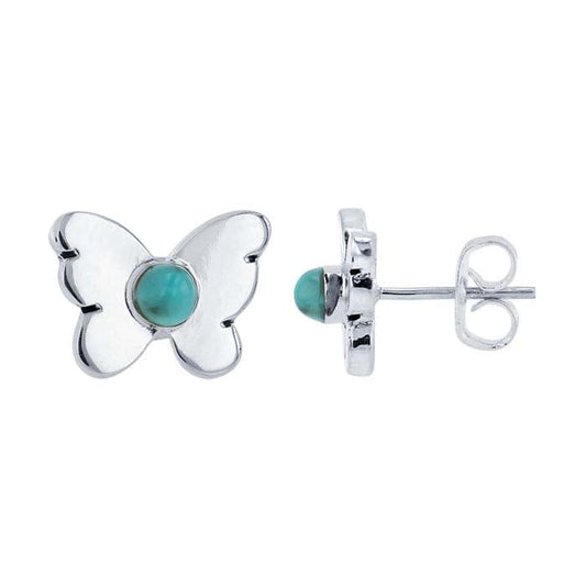 Silver Butterfly Studs with Imitation Turquoise