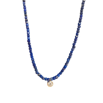 Lapis Beaded Necklace with Lab Diamond