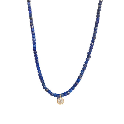 Lapis Beaded Necklace with Lab Diamond