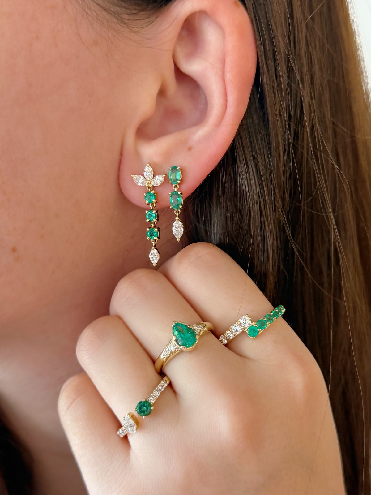 Emerald & Diamond Bypass Ring