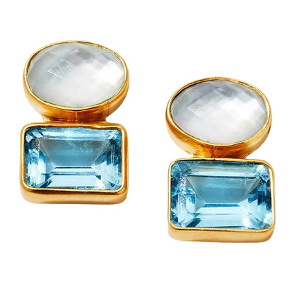 Blue Topaz and Mother of Pearl Doublet Earrings