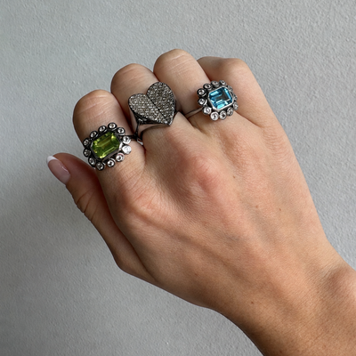 White & Blue Topaz Silver Flower Ring