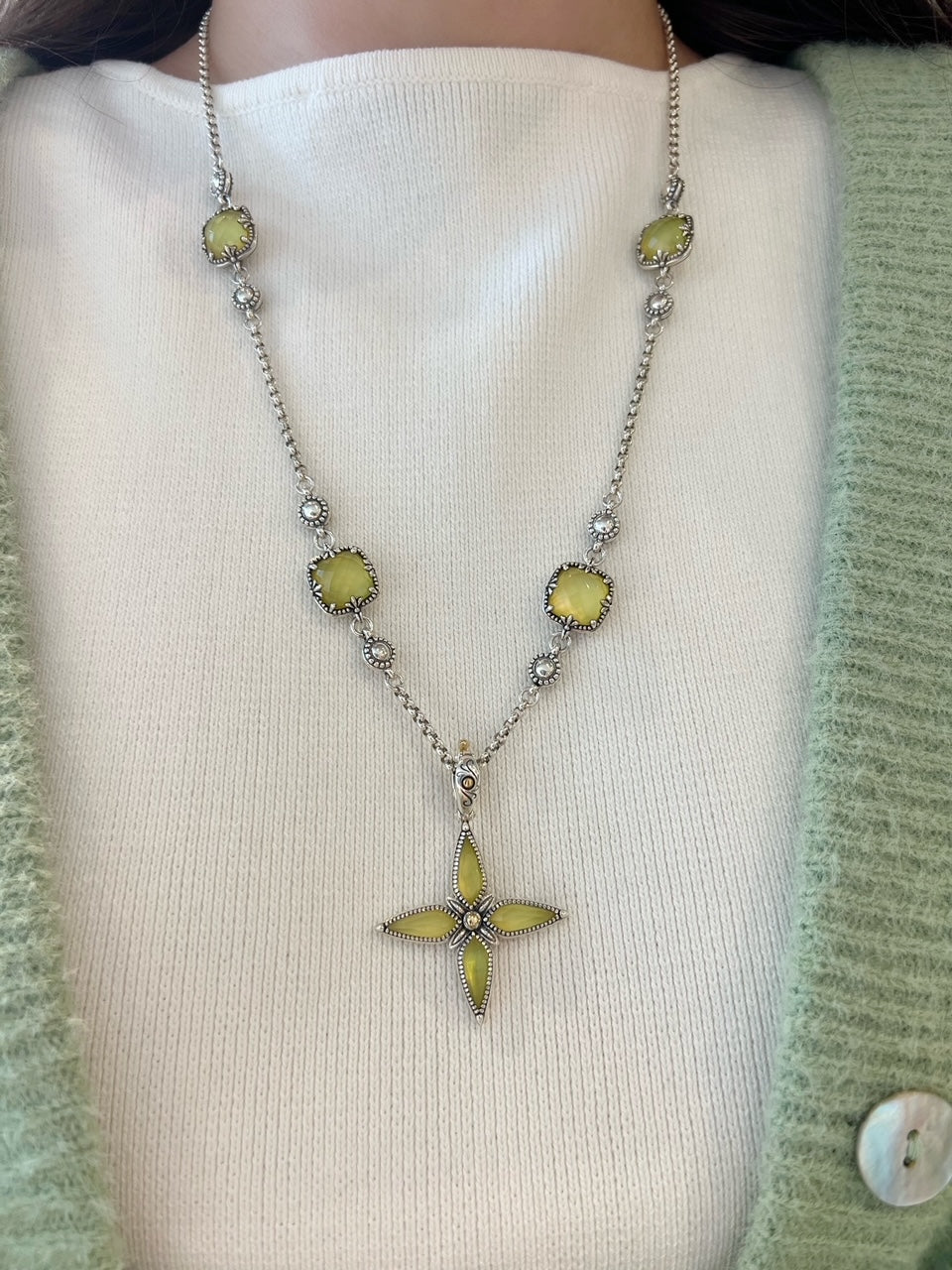 Sterling Silver & Yellow Agate Cross Pendant