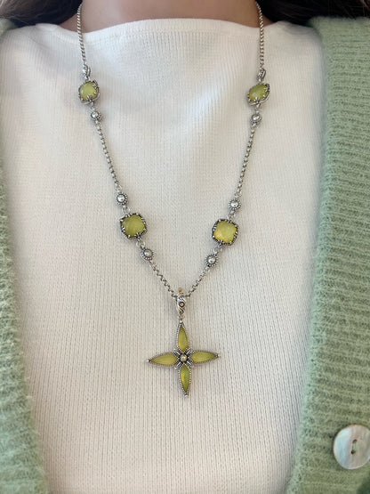 Sterling Silver & Yellow Agate Cross Pendant