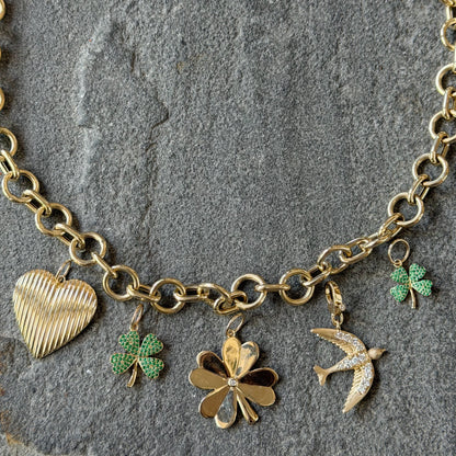 Brushed Gold & Diamond Bird Pendant