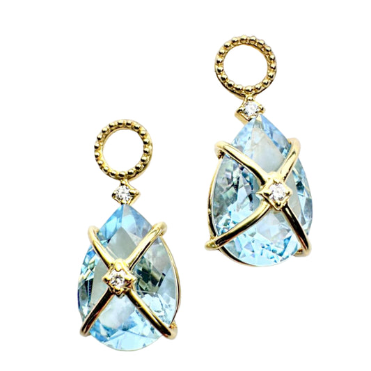 Tiny Criss Cross Wrapped Blue Topaz Earring Charms