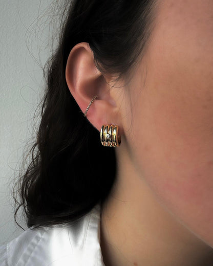 Wide Fluted Gold Huggies with Diamond Accent