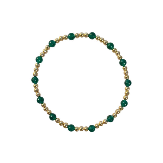 Gold & Green Onyx Beaded Stretch Bracelet