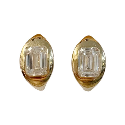 Emerald Cut Lab Diamond Huggie Earrings