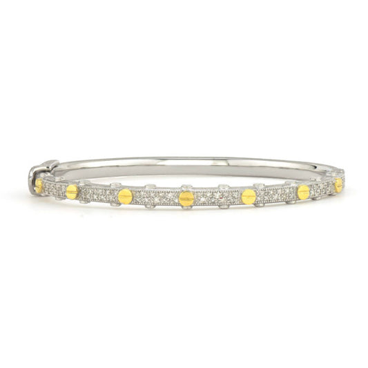 Mixed Metal Diamond Pave Nail Head Bangle