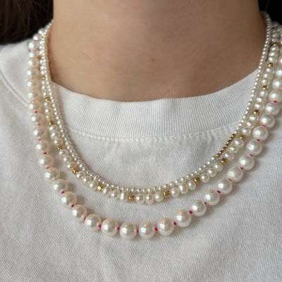 Tiny Pearl Necklace with Gold Accent
