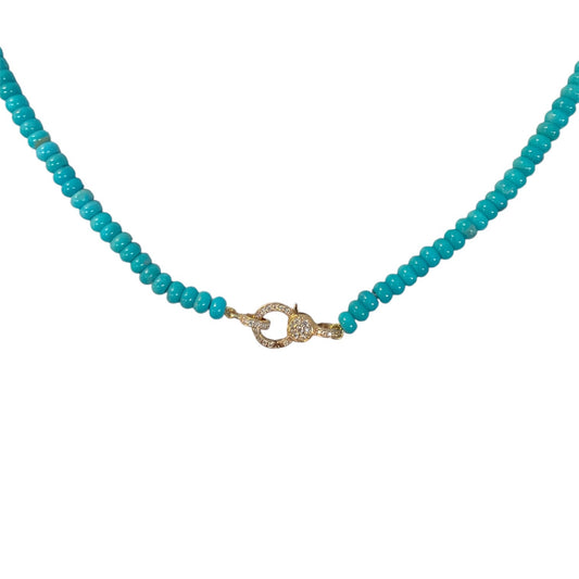 Turquoise Beaded Necklace with Diamond Clasp