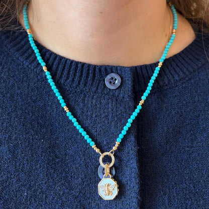 Turquoise & Gold Beaded Necklace with Diamond Enhancer