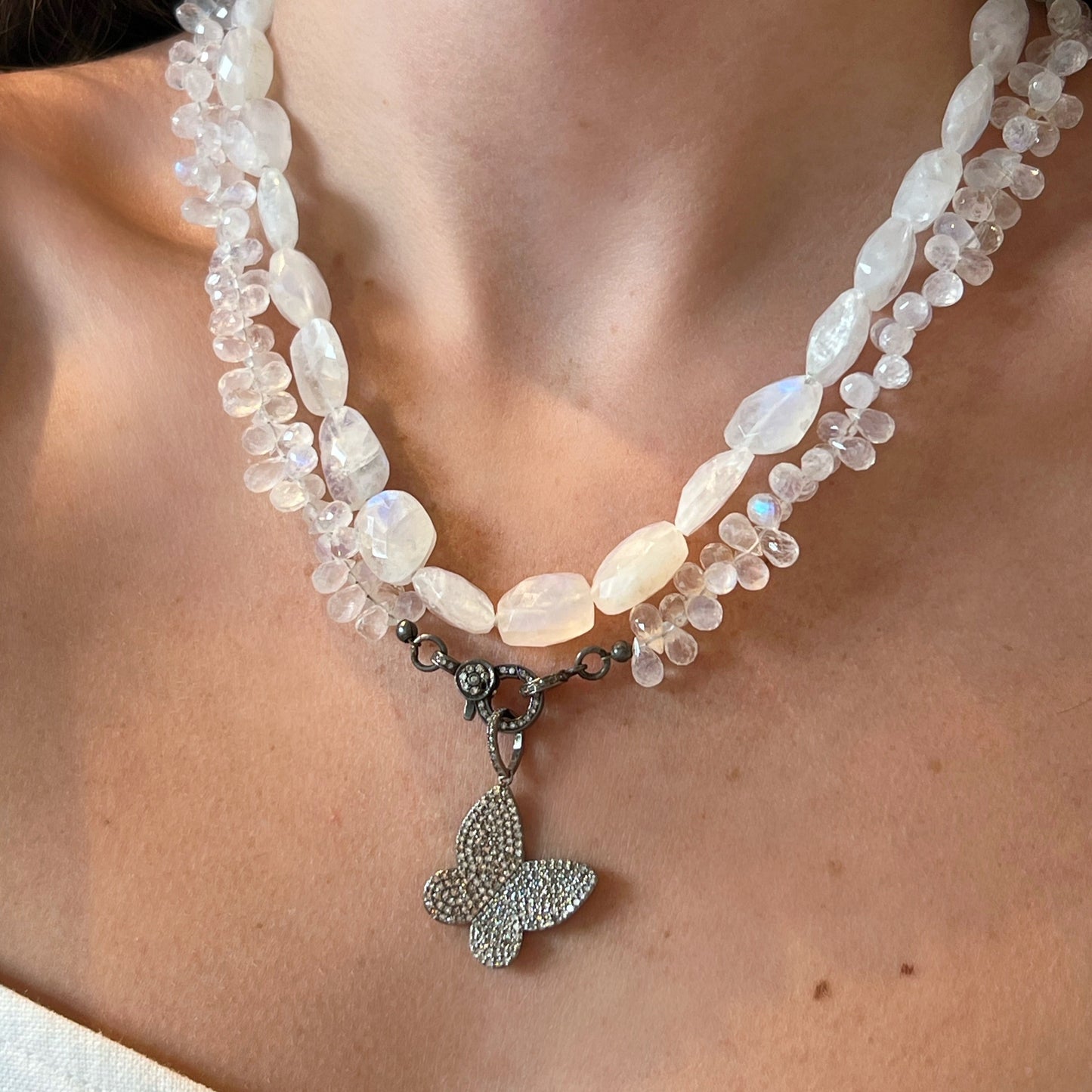 Oxidized Silver Diamond Butterfly Pendant