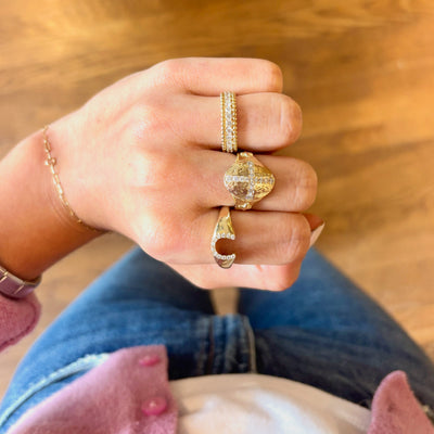 Gold Ring with Lab Grown Diamond Cross