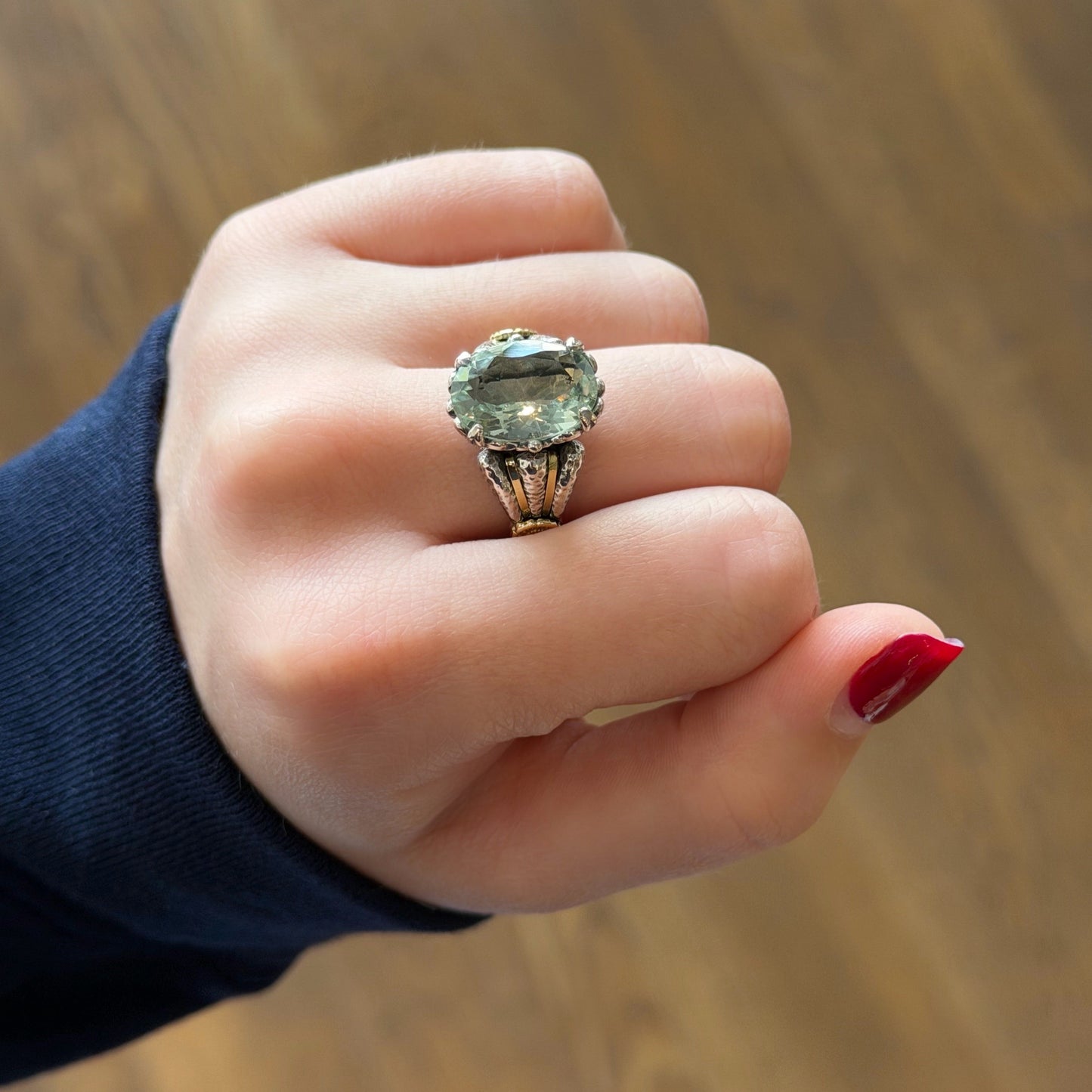 Mixed Metal Green Amethyst Oval Ring